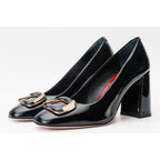 The Ferrara Black Patent Leather Block Heel Pump Women Shoe