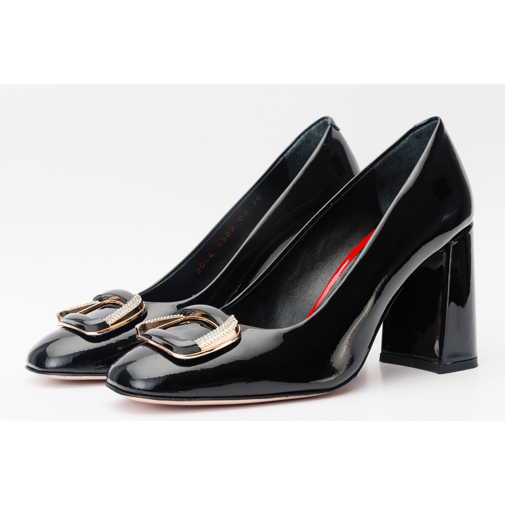 The Ferrara Black Patent Leather Block Heel Pump Women Shoe