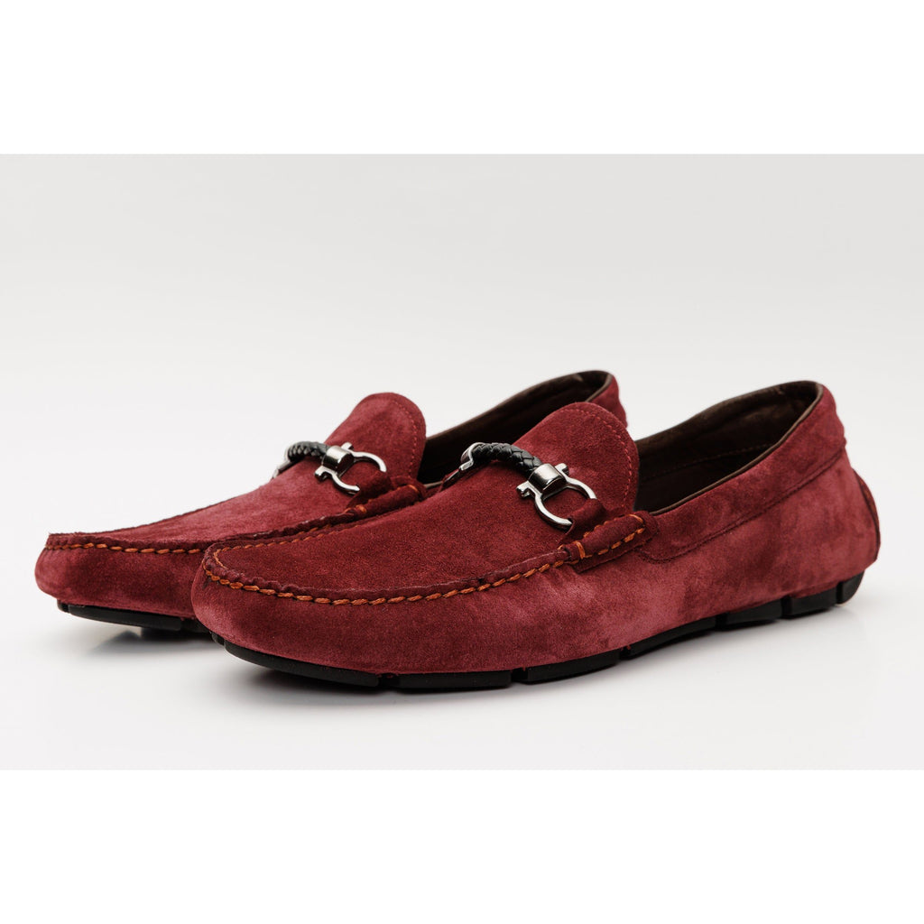 The Bari Burgundy Suede Leather Bit Drive Loafer Men  Shoe