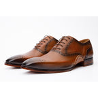 The Draco Handmade Tan Semi Brogue Oxford Men Shoe