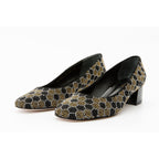 The Doha Gold & Black Glitter Leather Block Pump Women Shoe