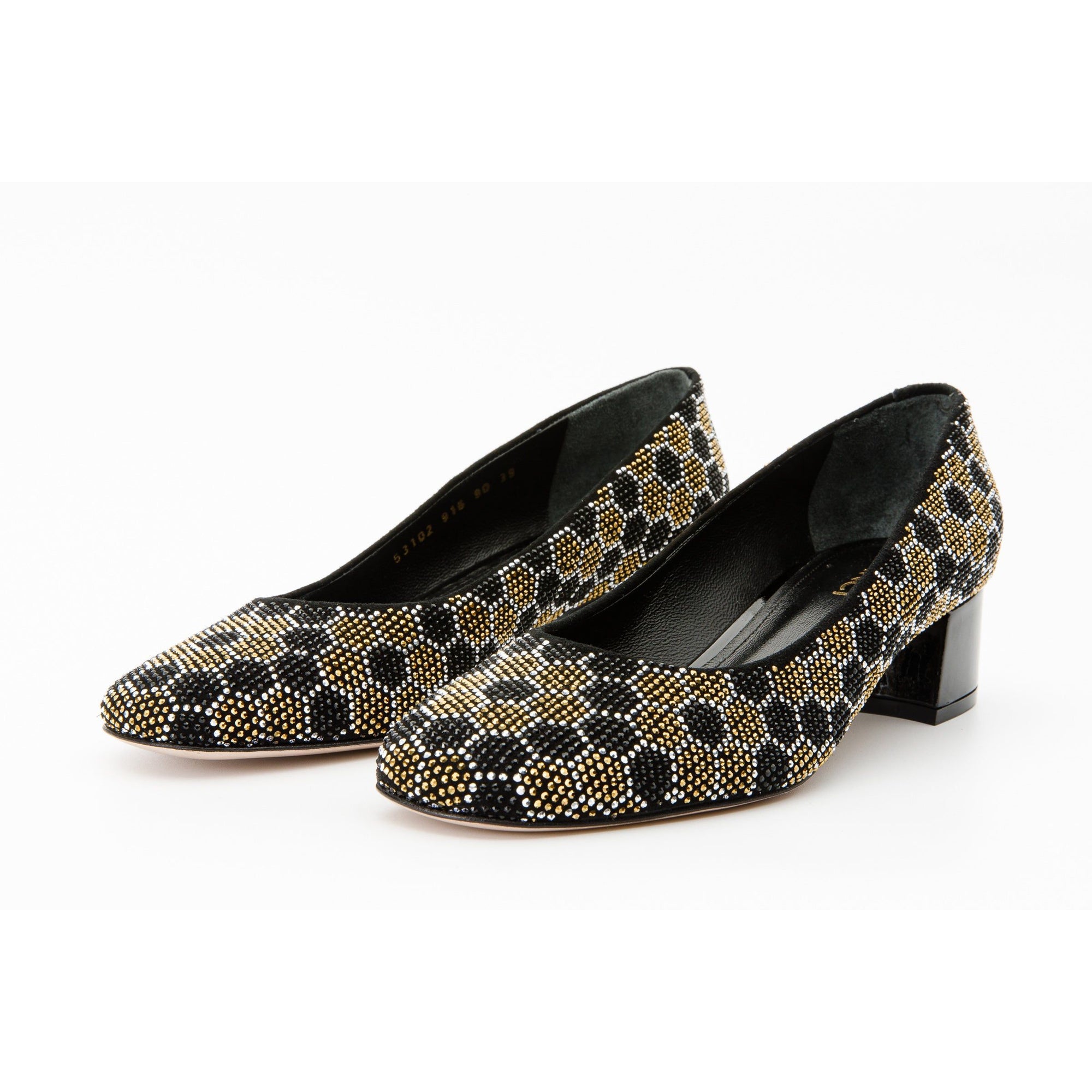 The Doha Gold & Black Glitter Leather Block Pump Women Shoe