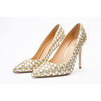 The Saks Tory Gold & Silver Handwoven Leather Pump Women Shoe