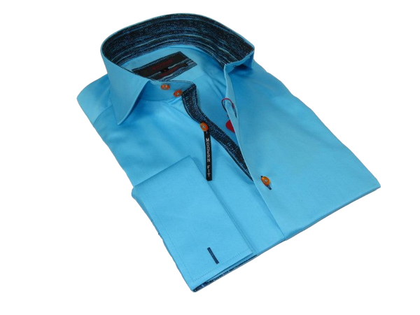 Men's Axxess Turkey Shirt 100% Cotton High Collar 224-08 French Cuffs Teal