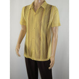 Mens Stacy Adams Italian Style Knit Woven Shirt Short Sleeves 3107 Honey Beige