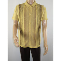 Mens Stacy Adams Italian Style Knit Woven Shirt Short Sleeves 3107 Honey Beige