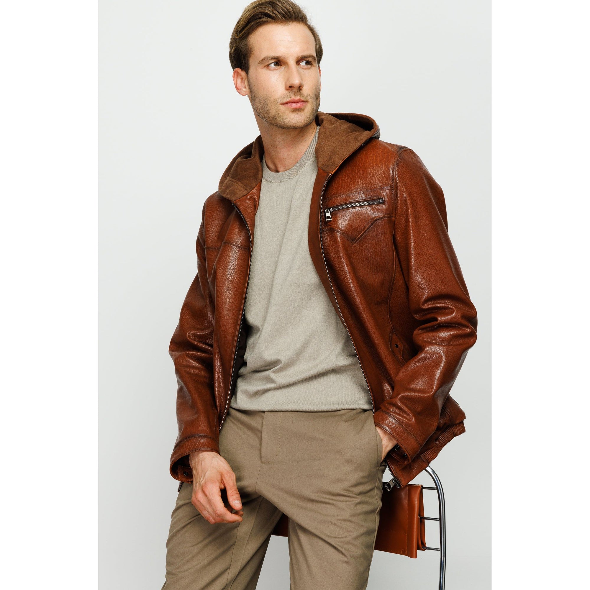 The Byron Ribi Brown Leather Men Jacket