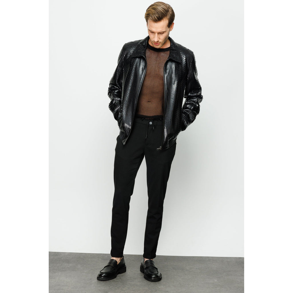 The Claribel Pythn Black Skin Leather Men Jacket