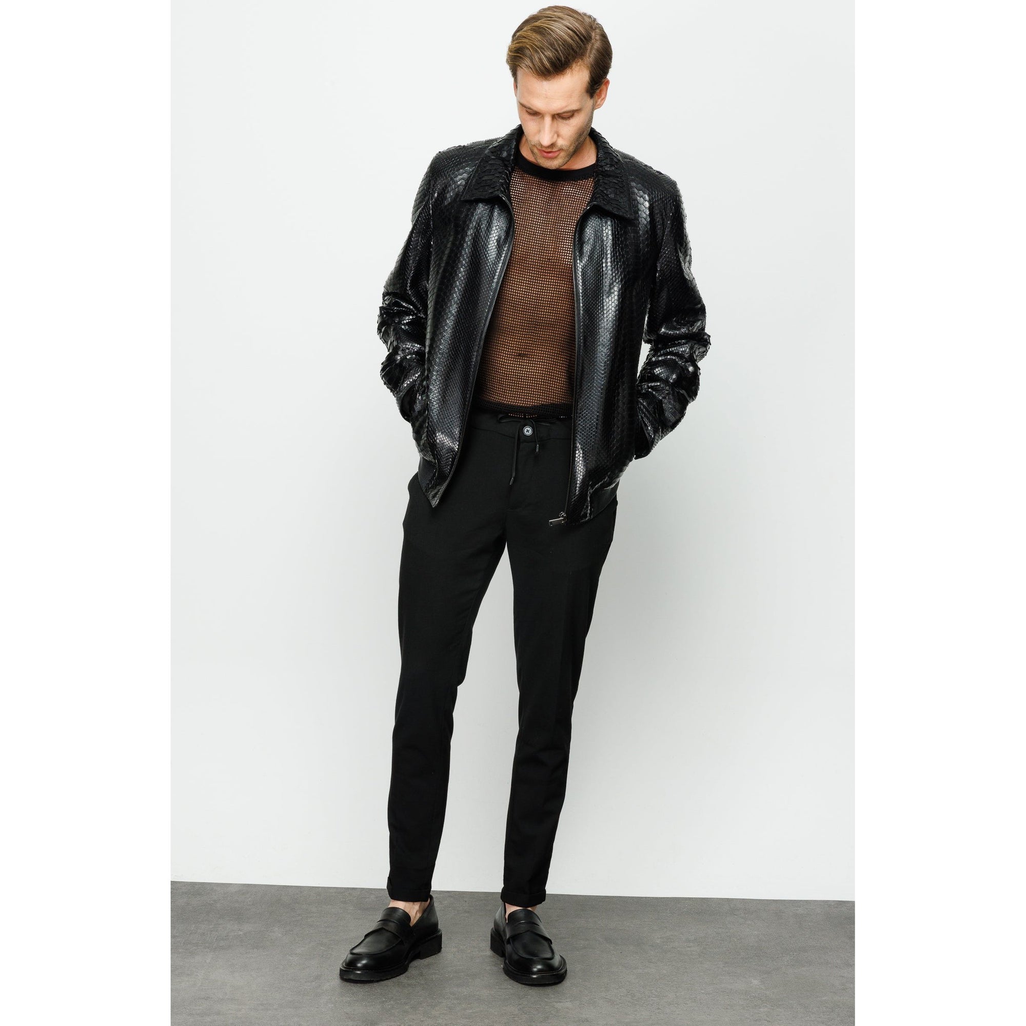 The Claribel Pythn Black Skin Leather Men Jacket