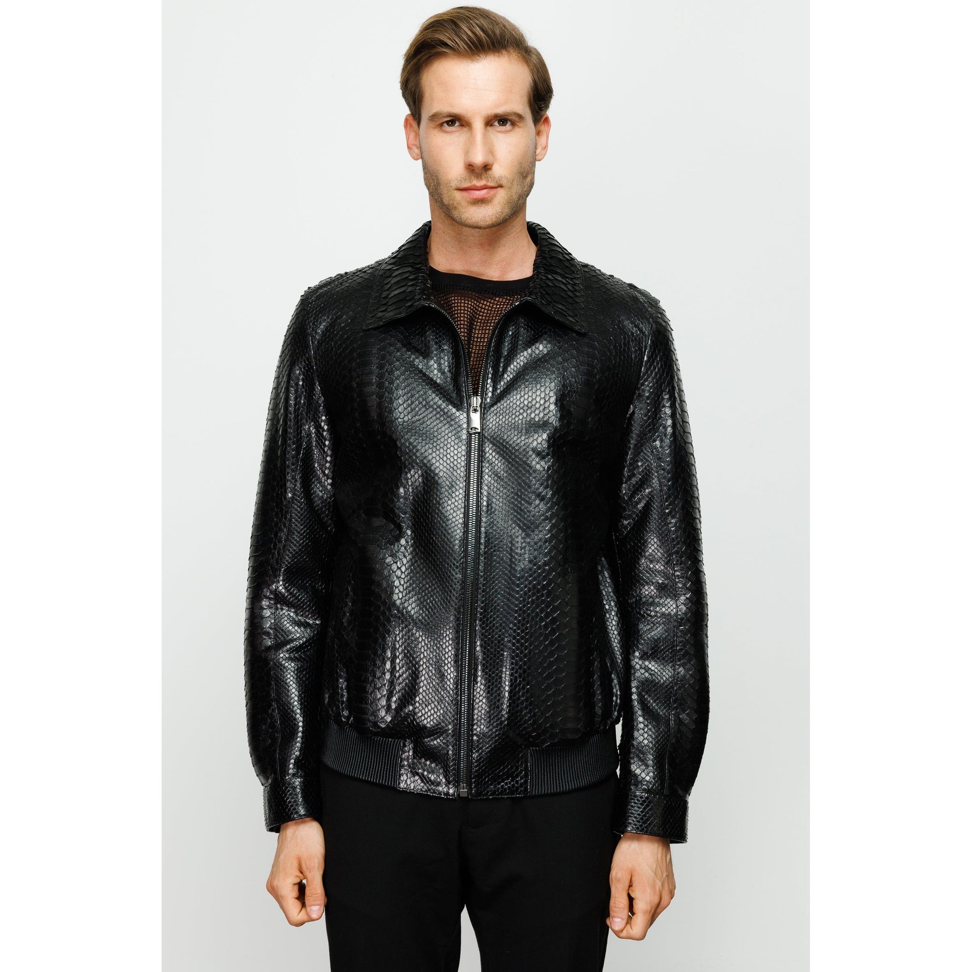 The Claribel Pythn Black Skin Leather Men Jacket