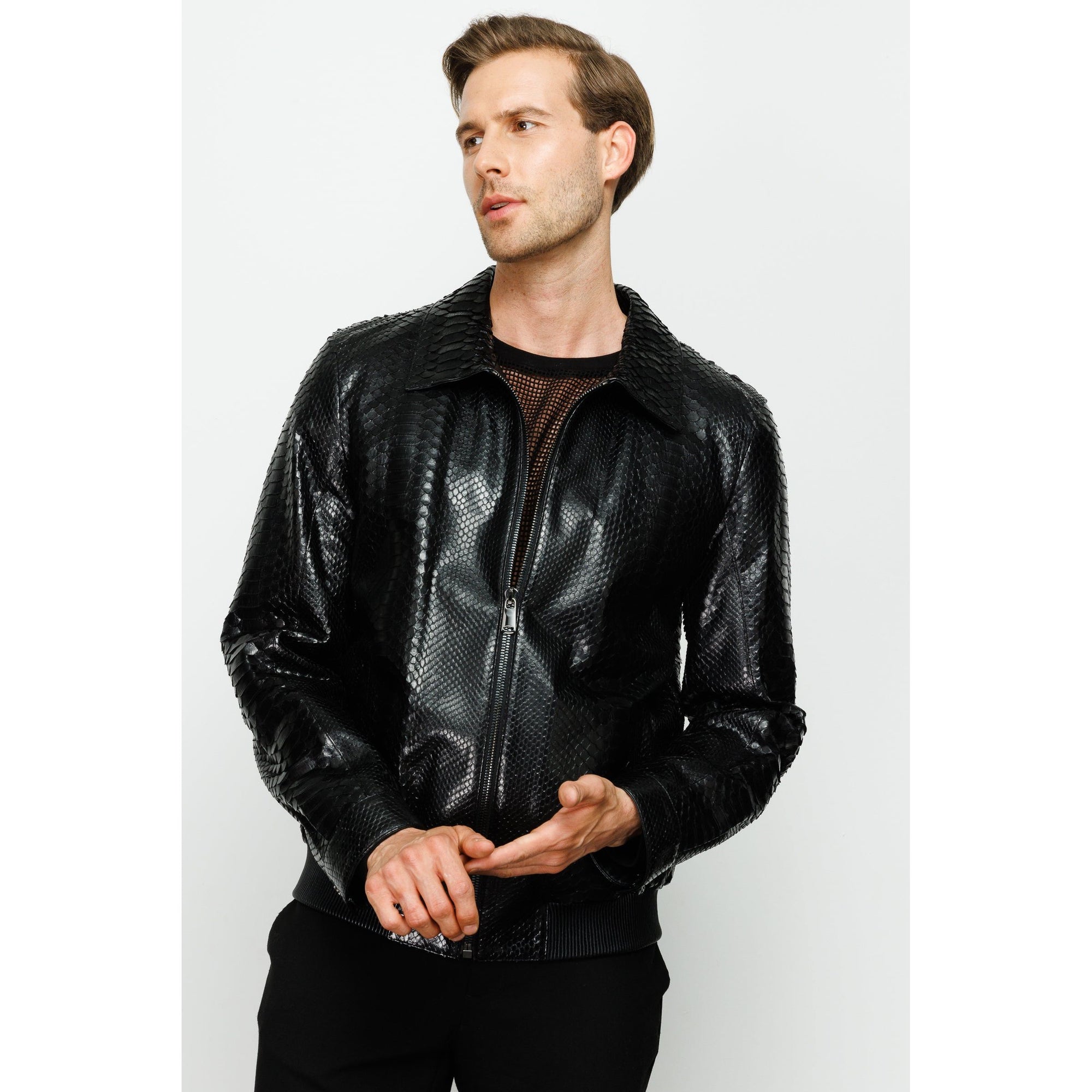 The Claribel Pythn Black Skin Leather Men Jacket