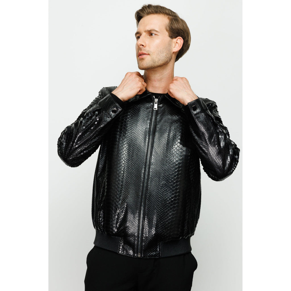The Claribel Pythn Black Skin Leather Men Jacket