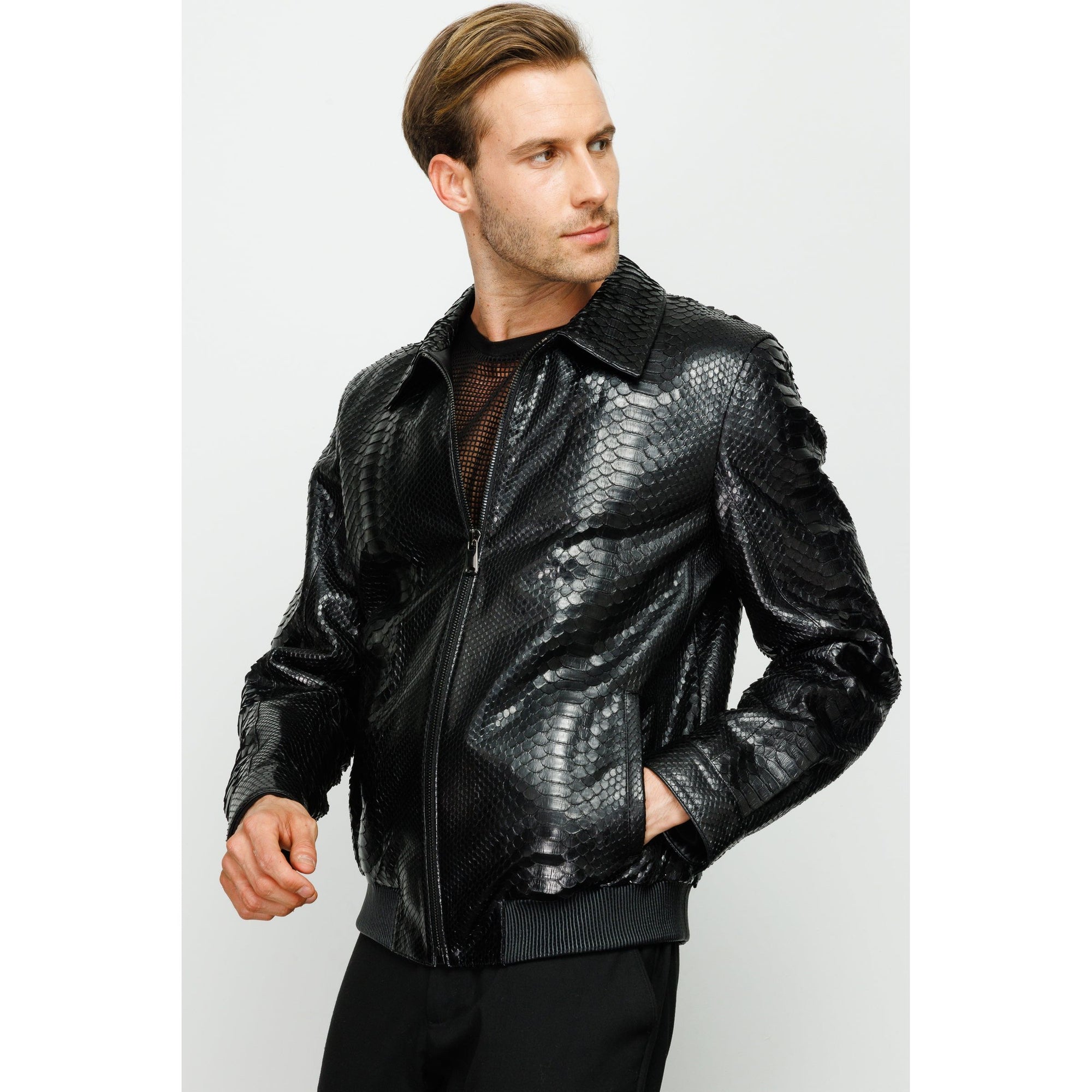 The Claribel Pythn Black Skin Leather Men Jacket