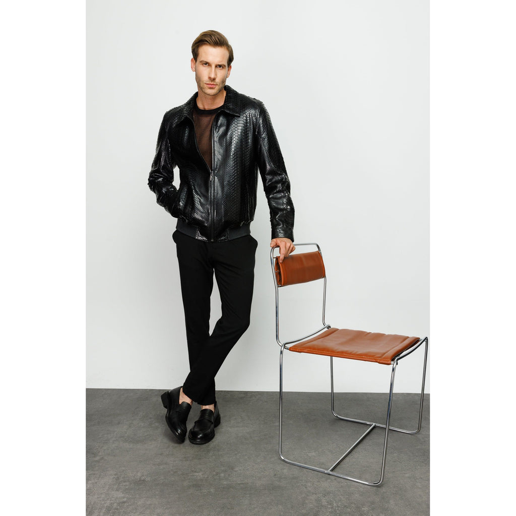 The Claribel Pythn Black Skin Leather Men Jacket