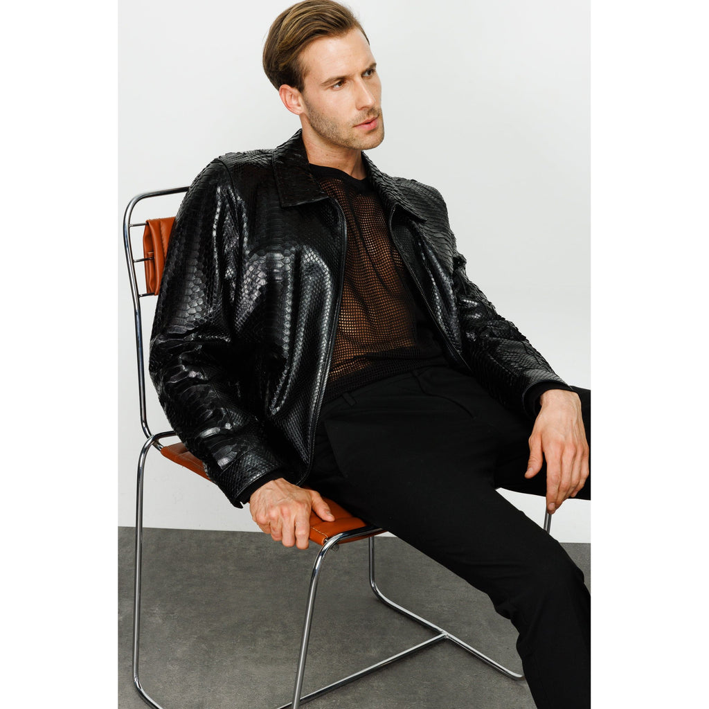 The Claribel Pythn Black Skin Leather Men Jacket