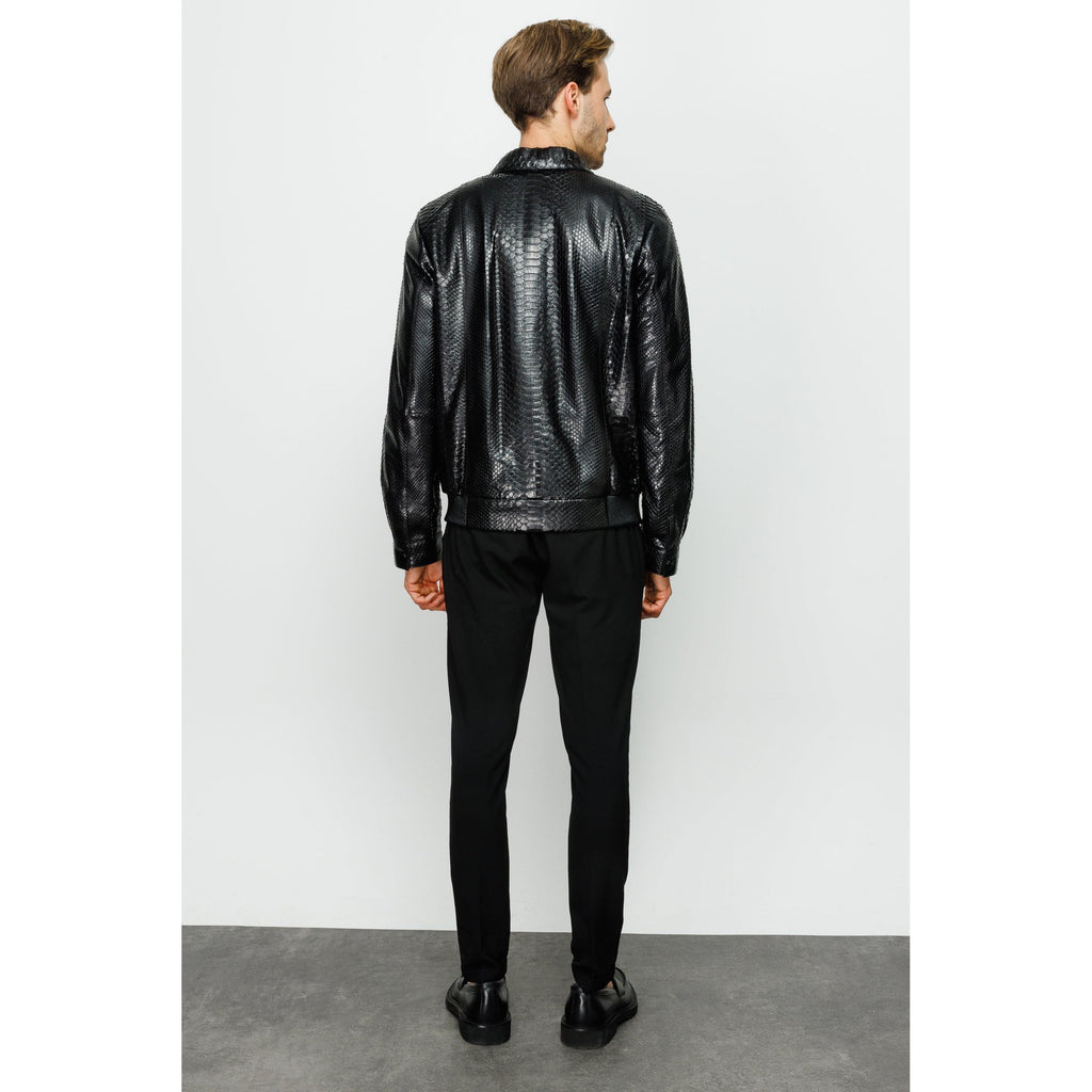 The Claribel Pythn Black Skin Leather Men Jacket