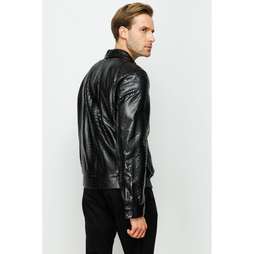 The Claribel Pythn Black Skin Leather Men Jacket