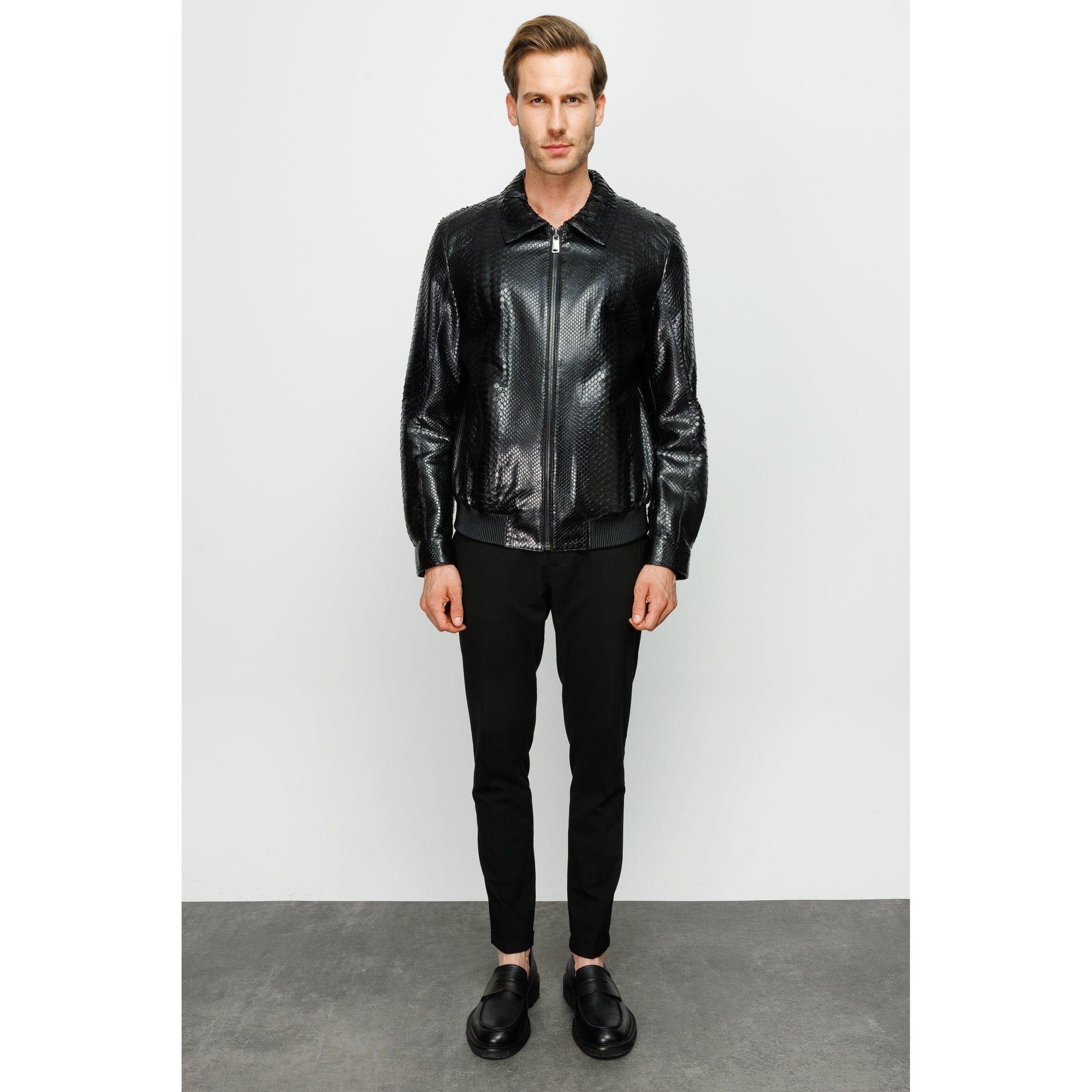The Claribel Pythn Black Skin Leather Men Jacket