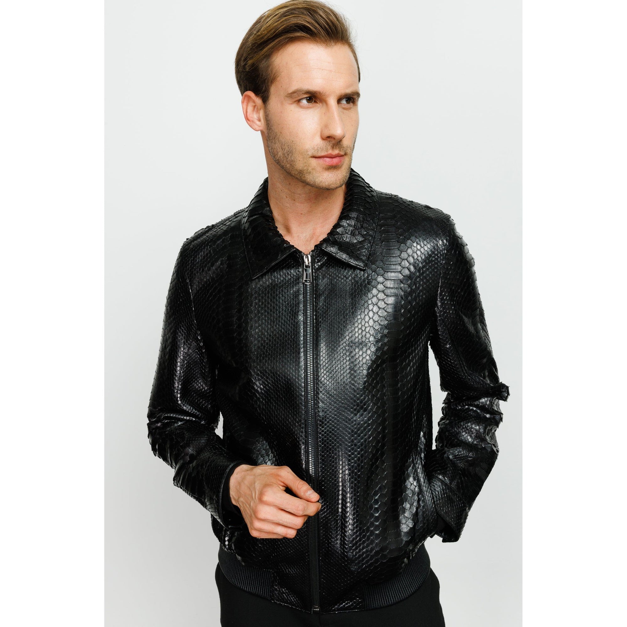 The Claribel Pythn Black Skin Leather Men Jacket