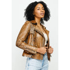 The Queen Pythn Skin Tan Leather Women Jacket
