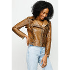 The Queen Pythn Skin Tan Leather Women Jacket