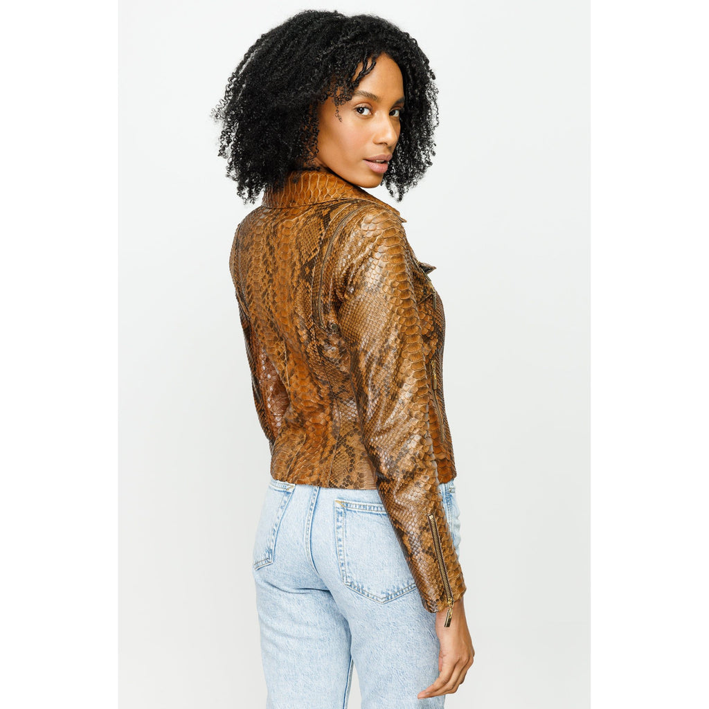 The Queen Pythn Skin Tan Leather Women Jacket