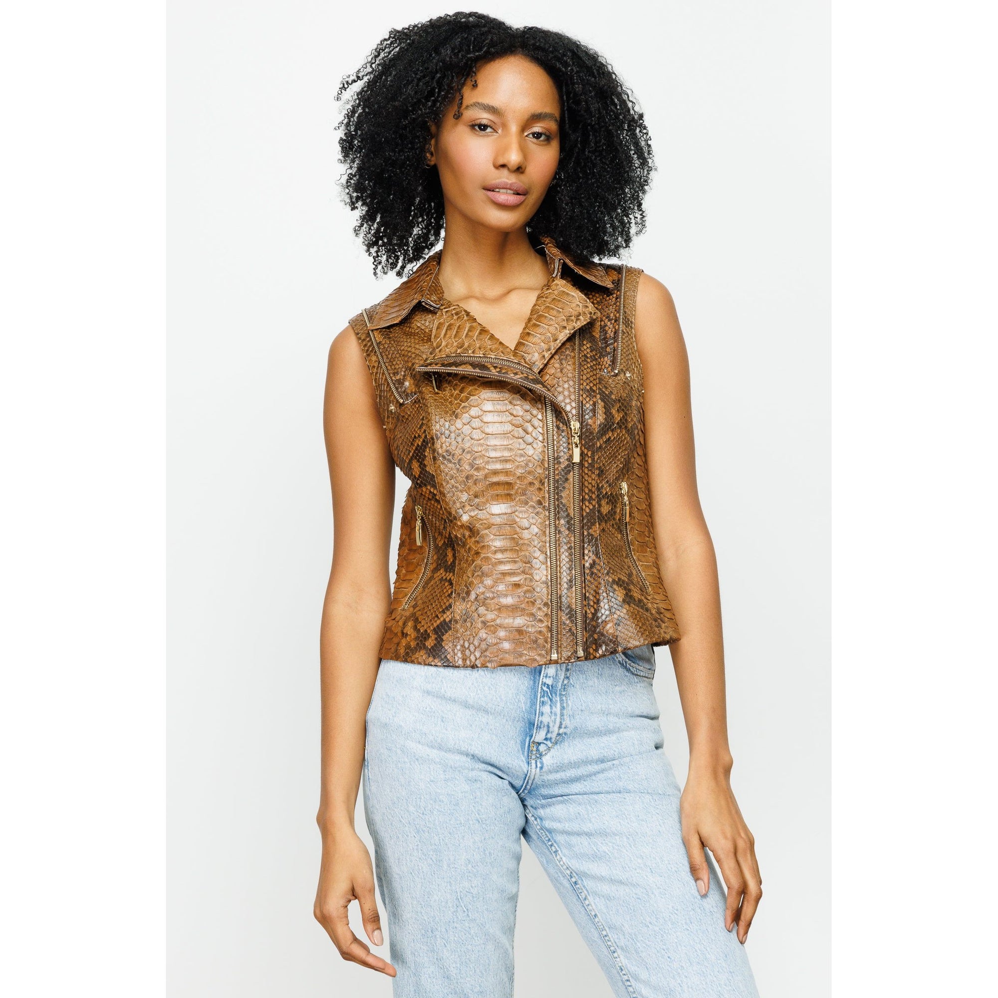 The Queen Pythn Skin Tan Leather Women Jacket