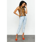 The Queen Pythn Skin Tan Leather Women Jacket