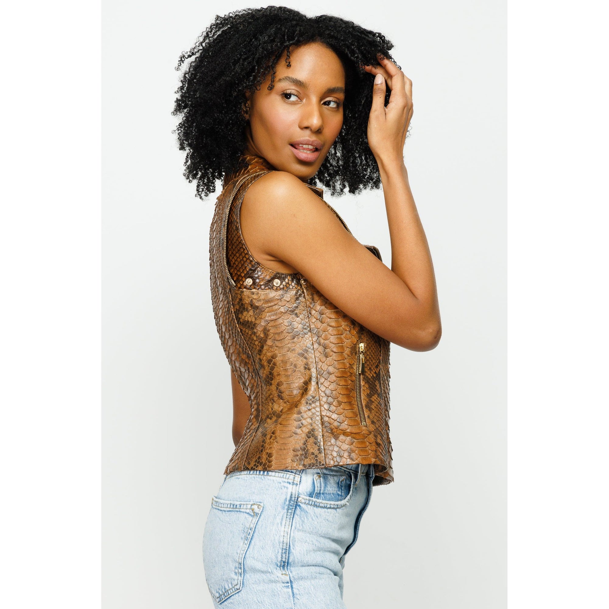 The Queen Pythn Skin Tan Leather Women Jacket