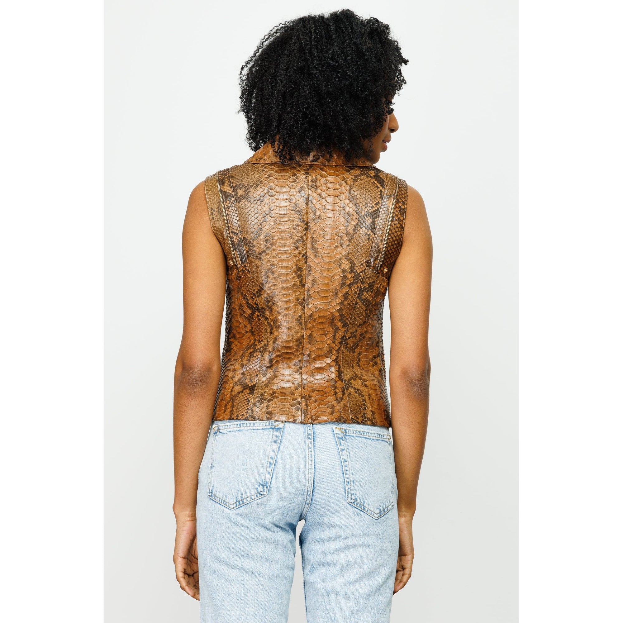 The Queen Pythn Skin Tan Leather Women Jacket