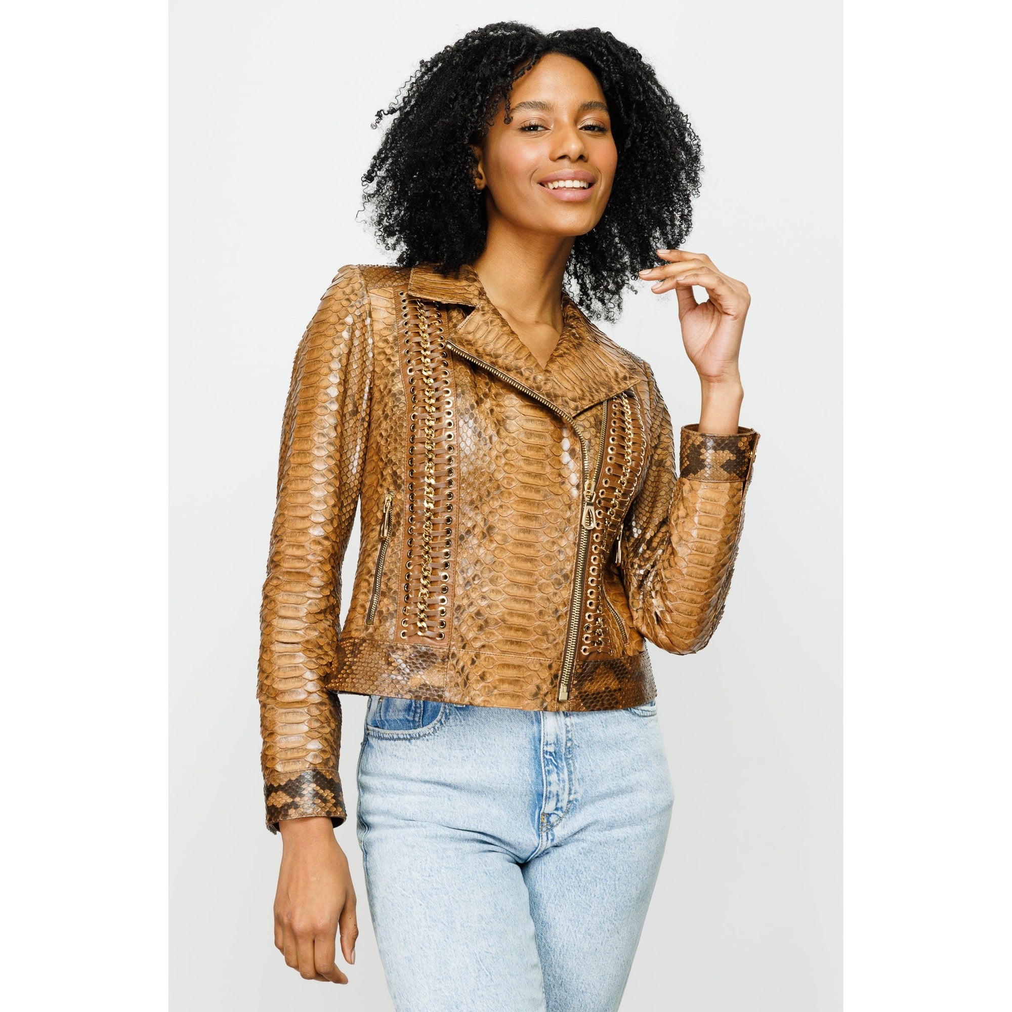 The Nayro Snake Tan Leather Women Jacket