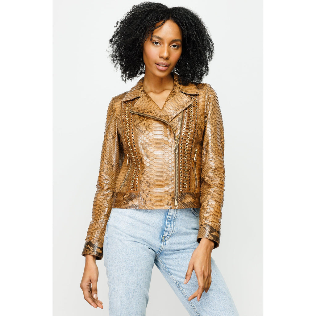 The Nayro Snake Tan Leather Women Jacket