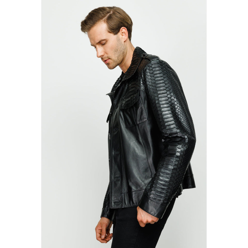 The Manteca Pythn Skin Leather Black Men Jacket