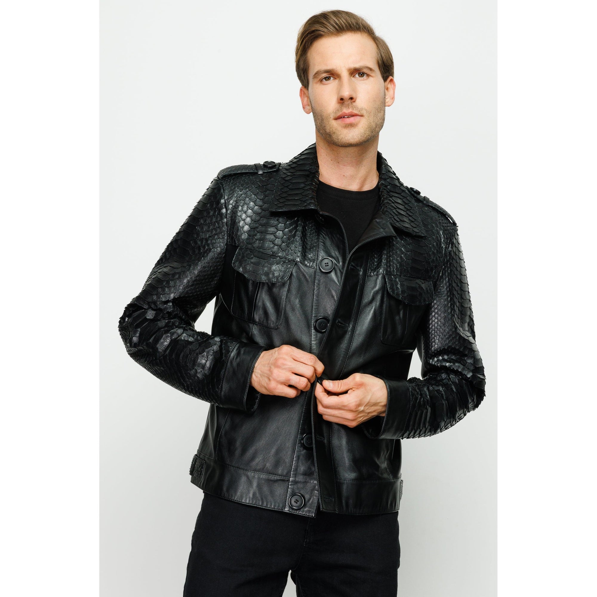The Manteca Pythn Skin Leather Black Men Jacket