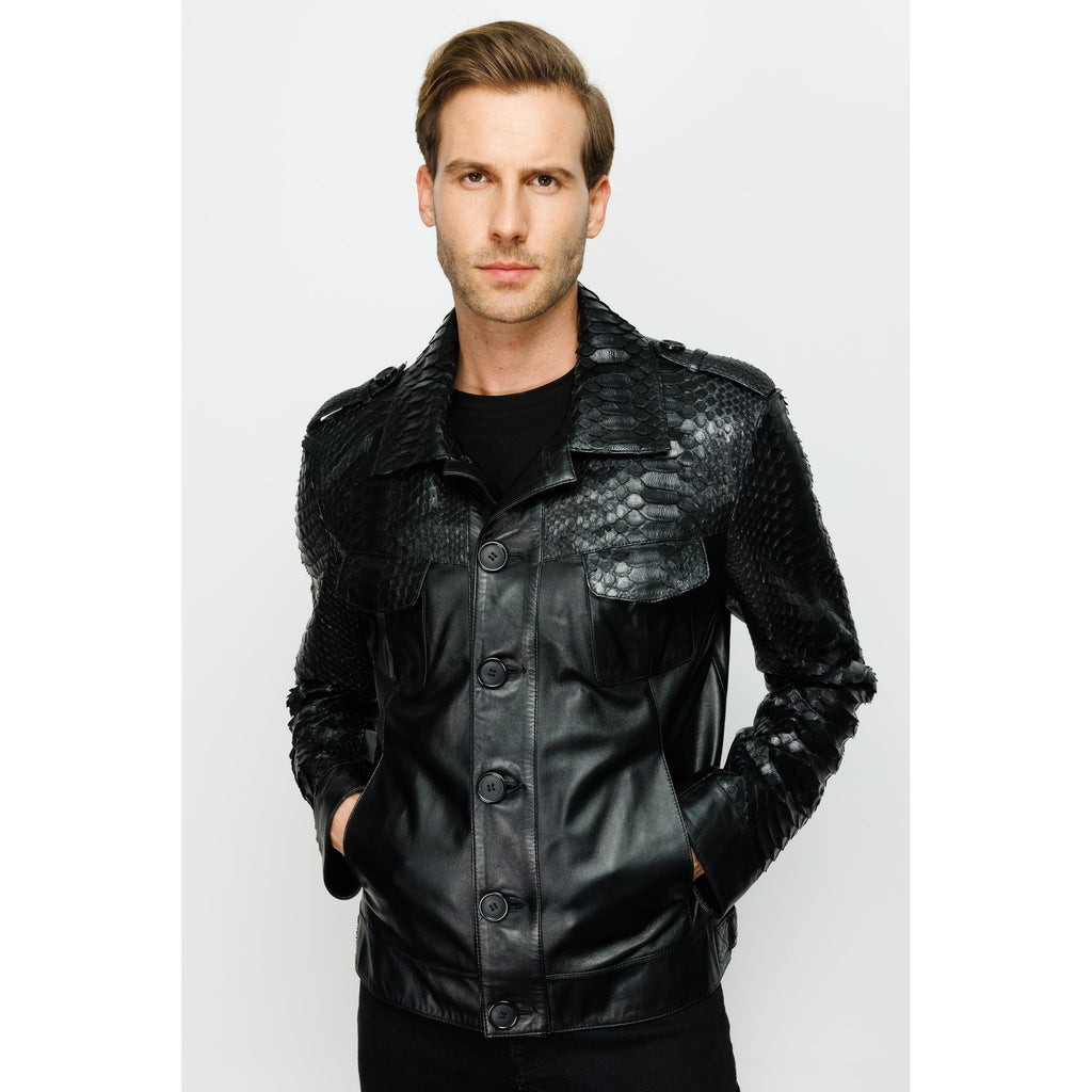 The Manteca Pythn Skin Leather Black Men Jacket
