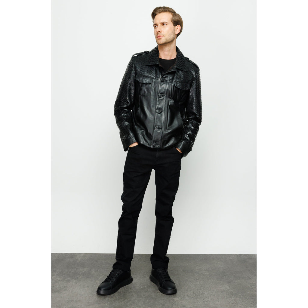 The Manteca Pythn Skin Leather Black Men Jacket