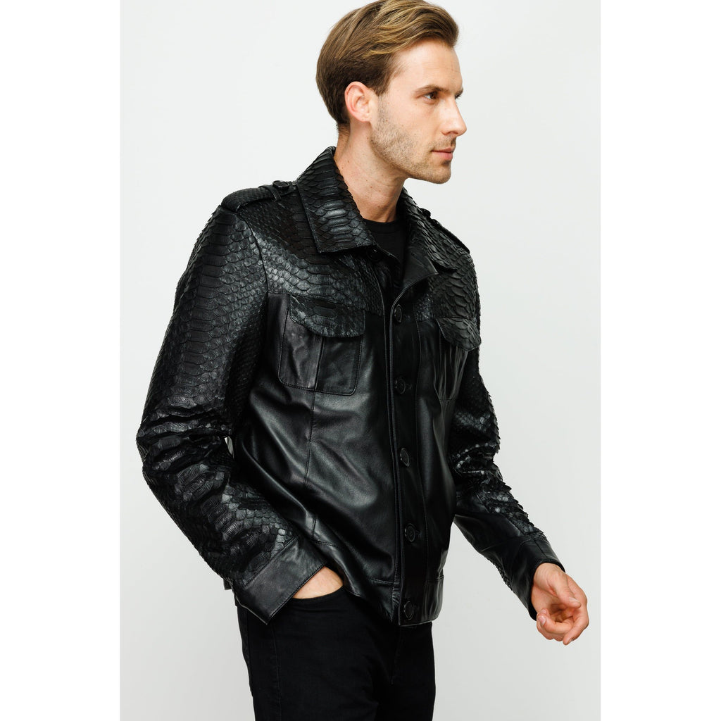 The Manteca Pythn Skin Leather Black Men Jacket