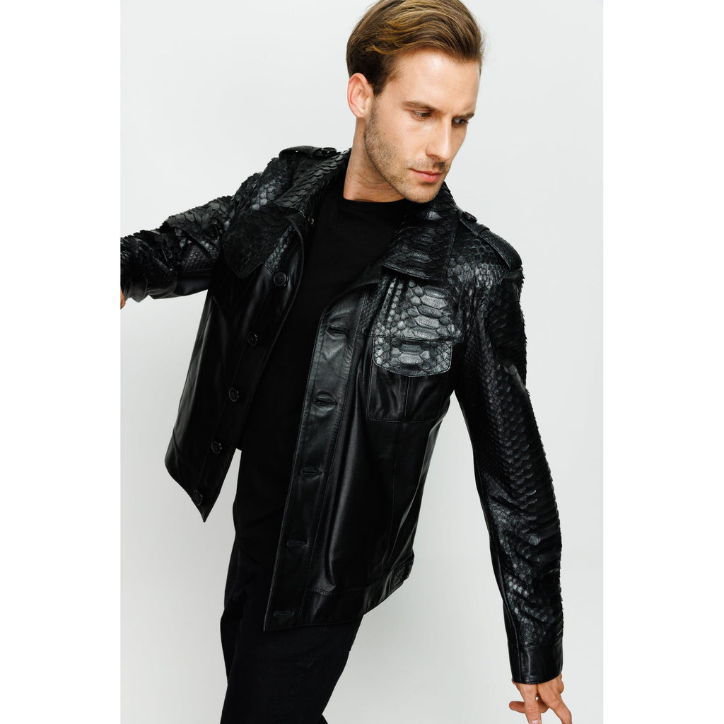 The Manteca Pythn Skin Leather Black Men Jacket