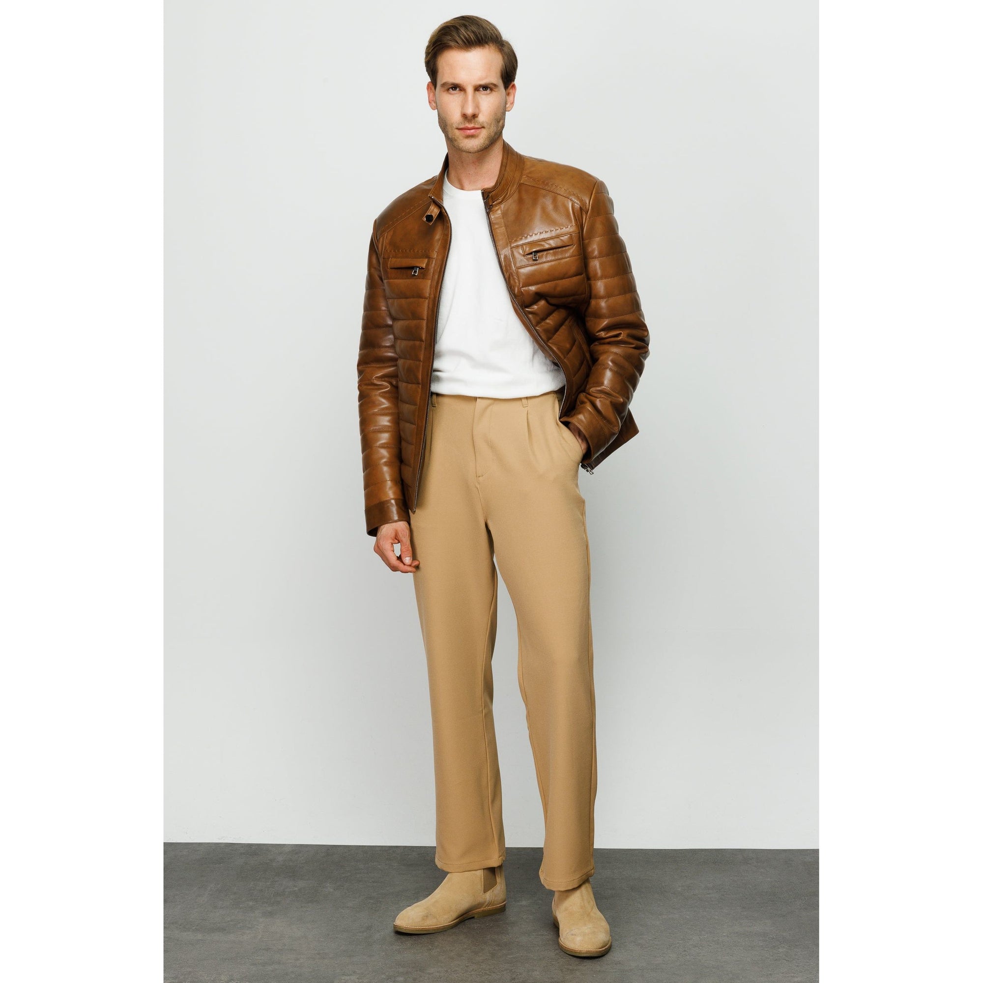 The Wilkerson Tan Leather Men Jacket