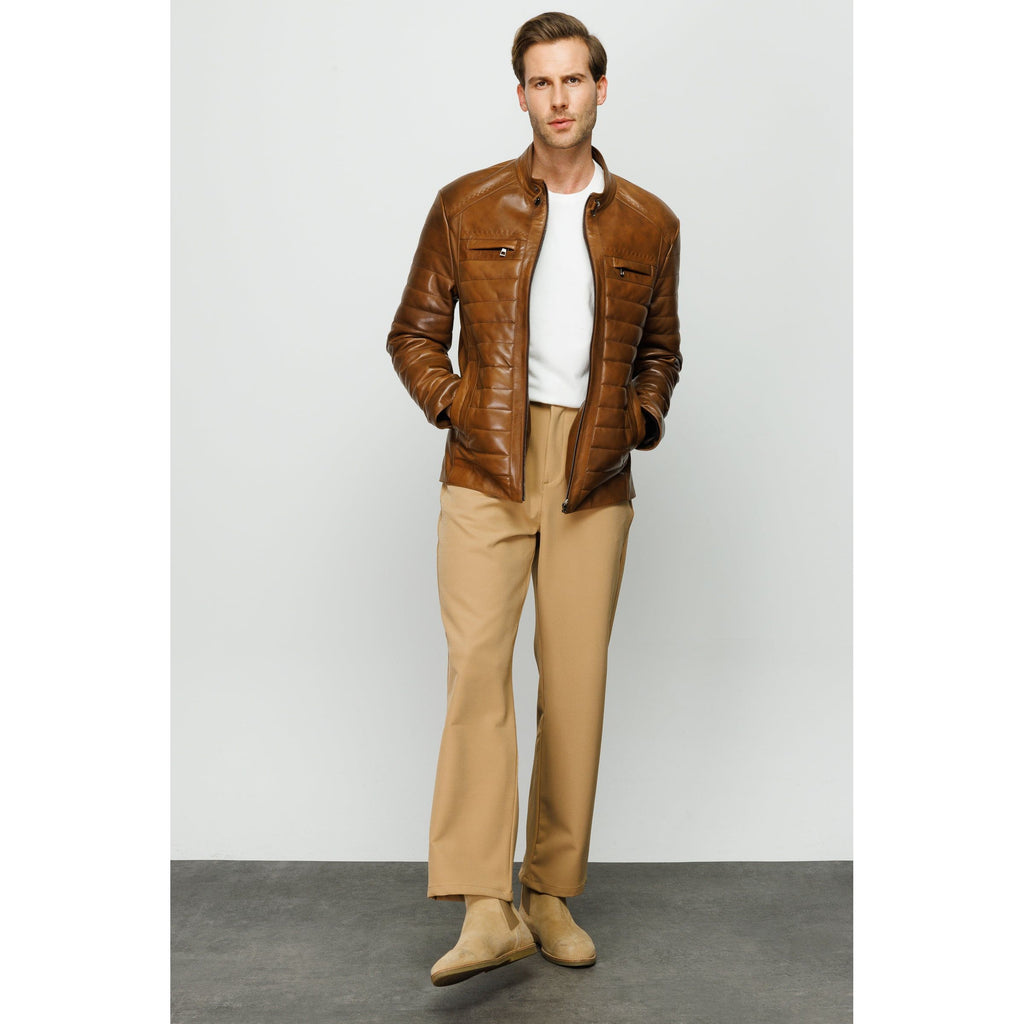The Wilkerson Tan Leather Men Jacket