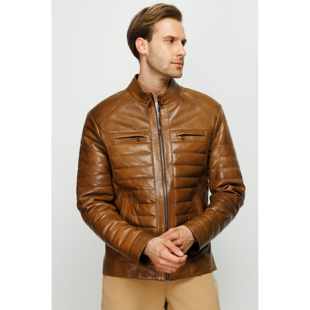 The Wilkerson Tan Leather Men Jacket