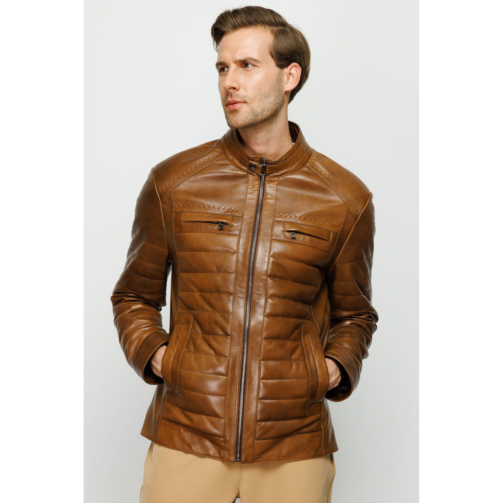 The Wilkerson Tan Leather Men Jacket