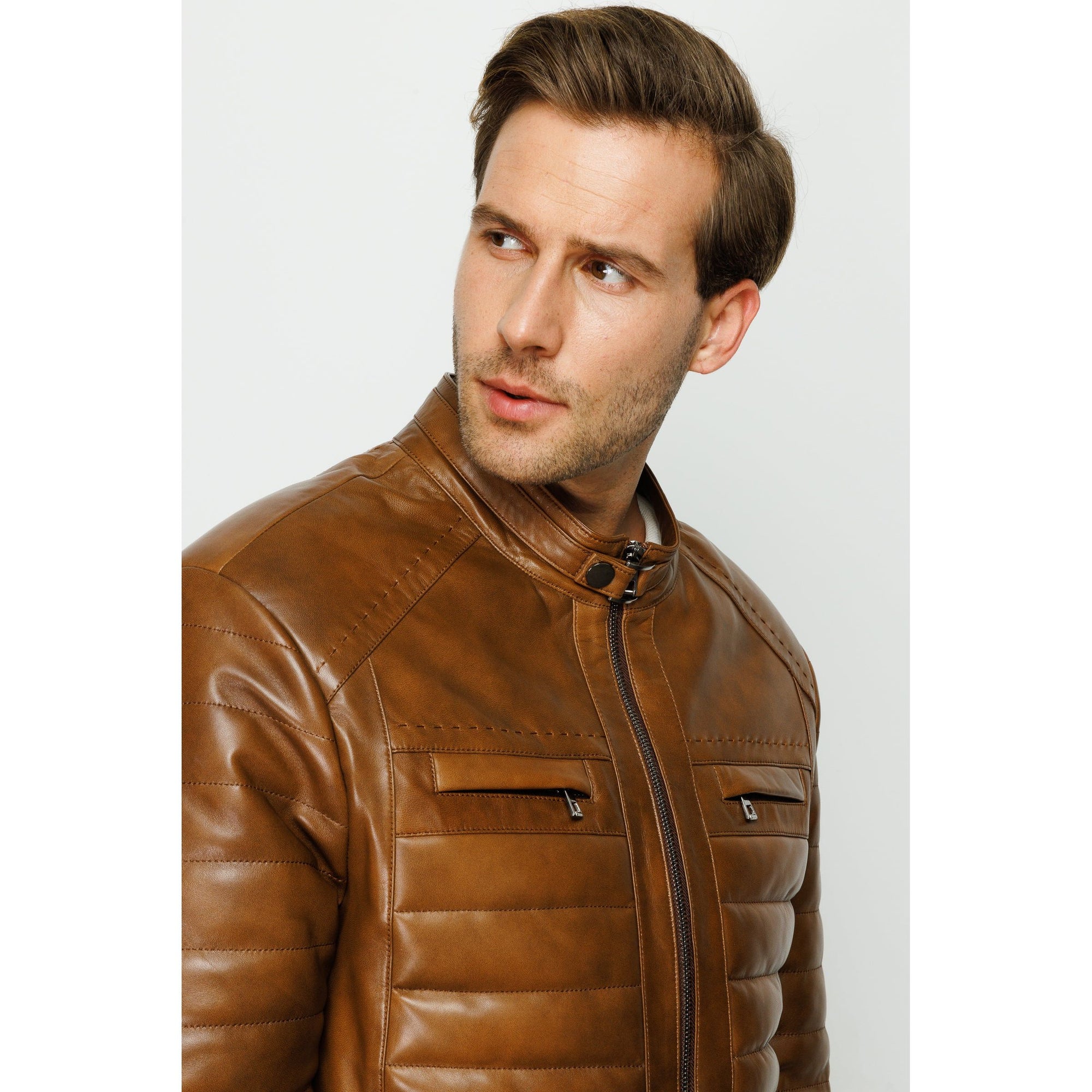 The Wilkerson Tan Leather Men Jacket