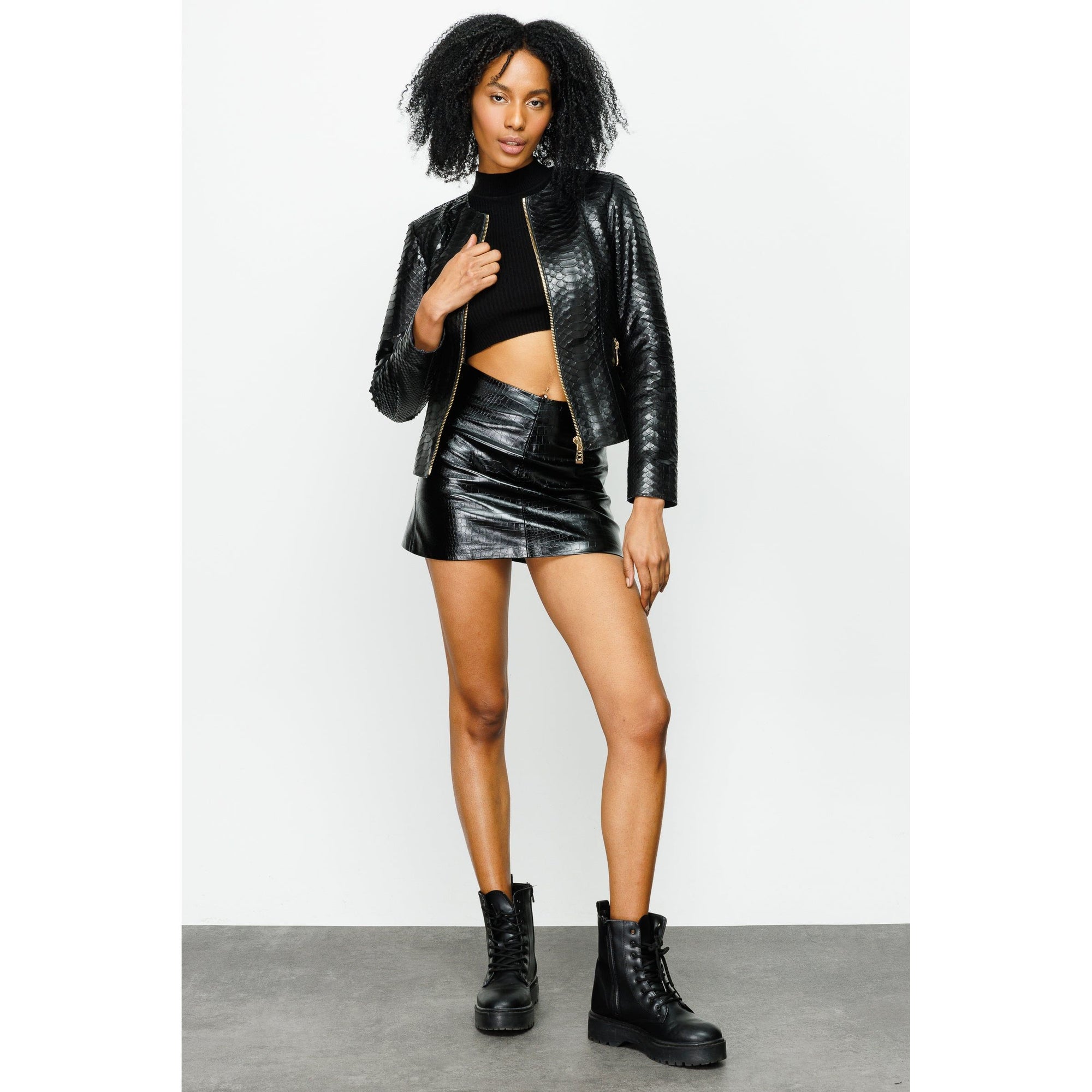 The Mekke Snake Skin Black Leather Women Jacket
