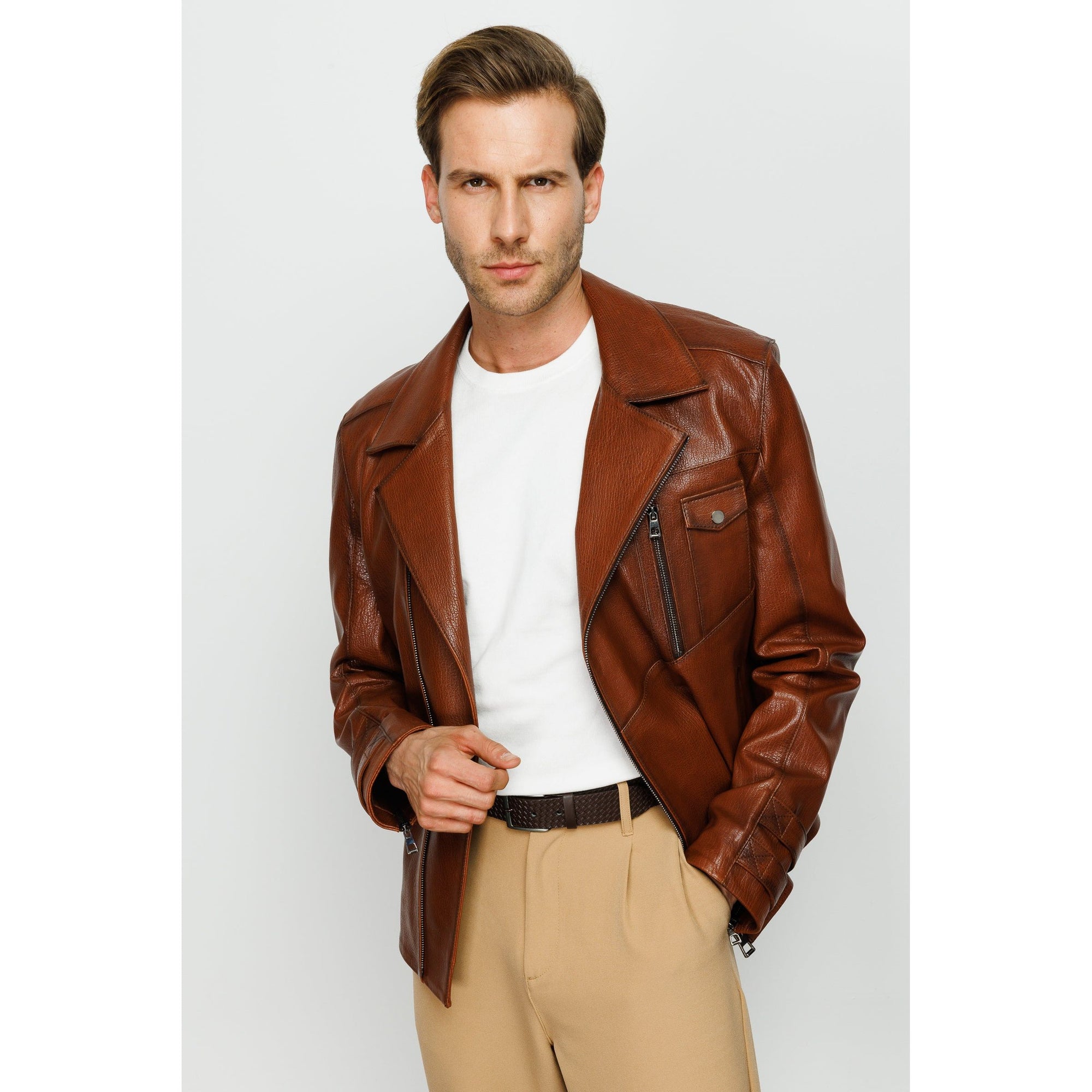 Vinci The Monola Tan Leather Men Jacket