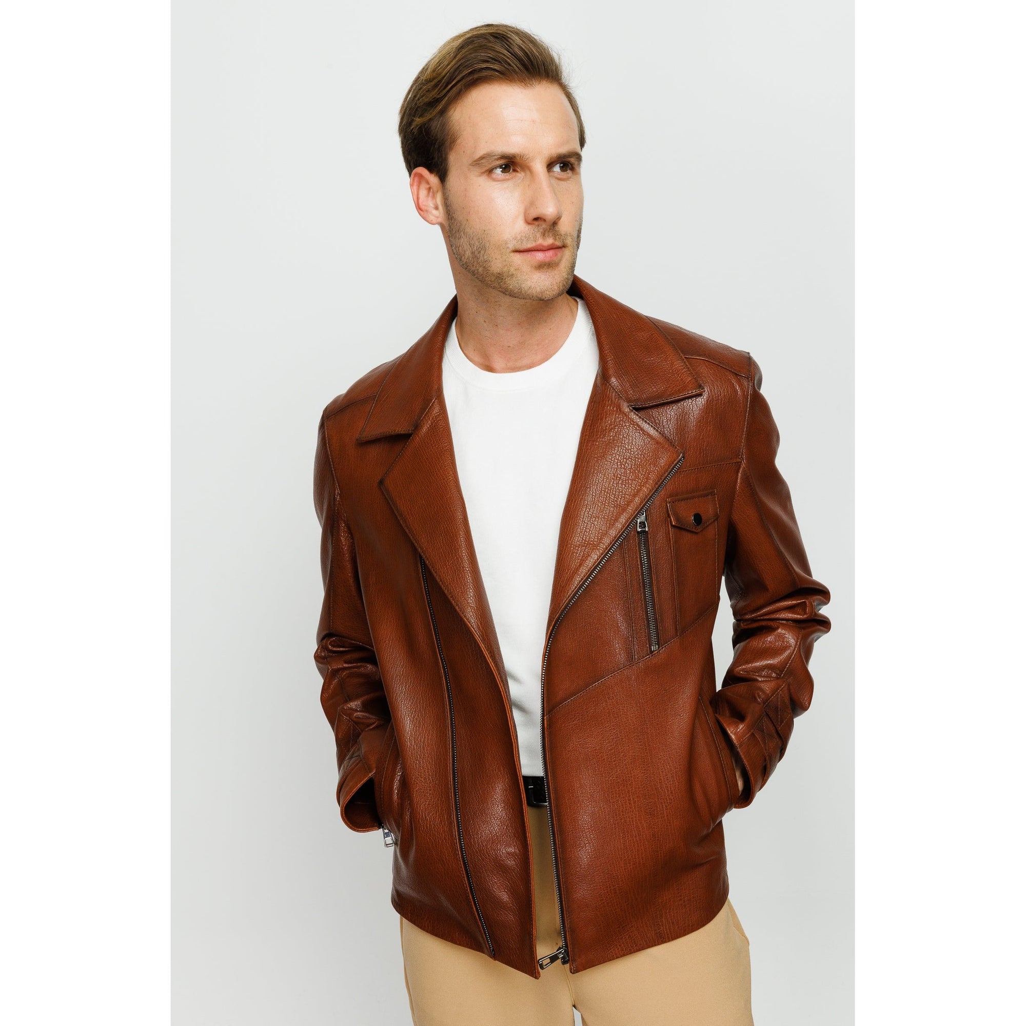 Vinci The Monola Tan Leather Men Jacket
