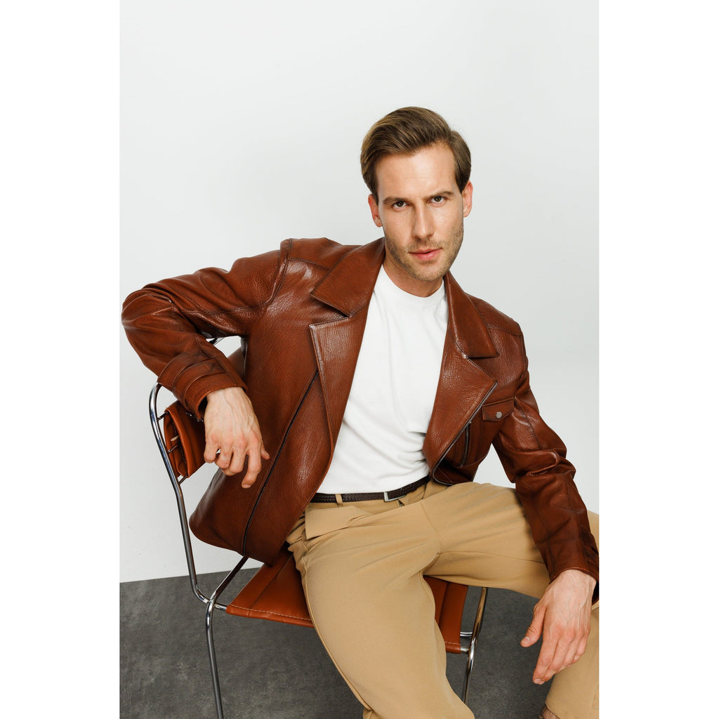 Vinci The Monola Tan Leather Men Jacket