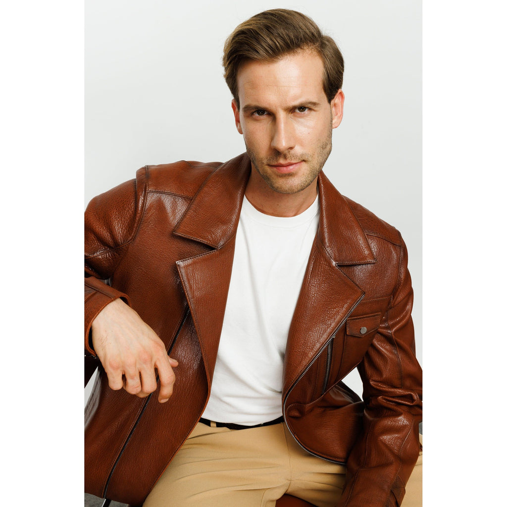 Vinci The Monola Tan Leather Men Jacket