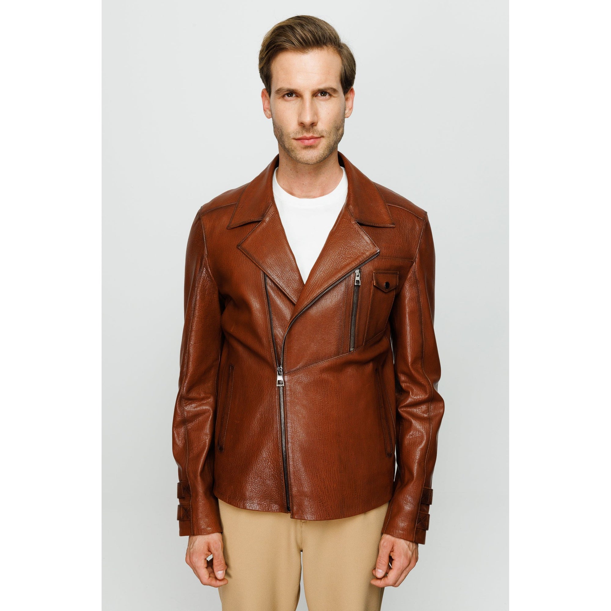 Vinci The Monola Tan Leather Men Jacket