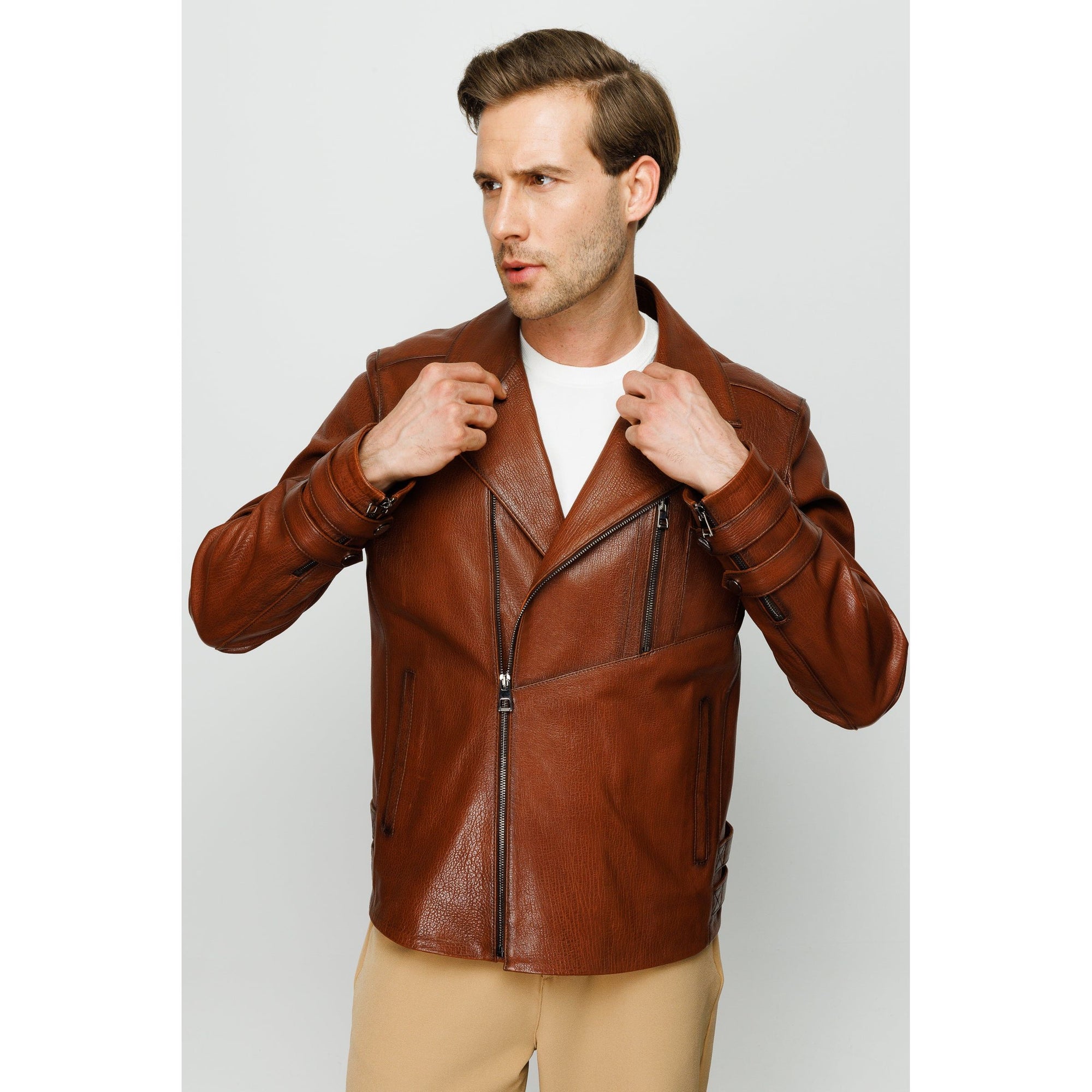 Vinci The Monola Tan Leather Men Jacket